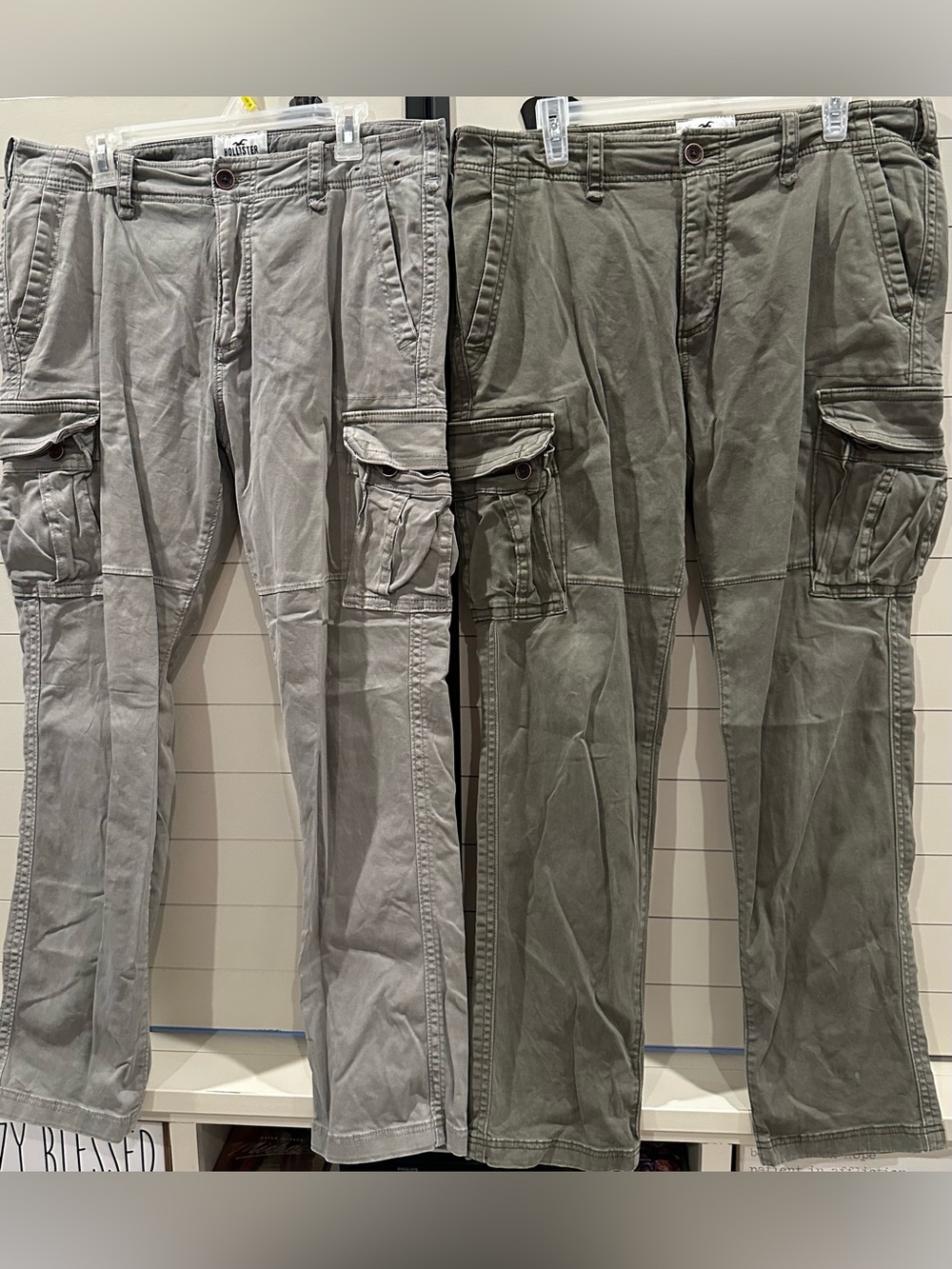 Hollister Cargo Pants LOT in Olive & Light Gray 34x34